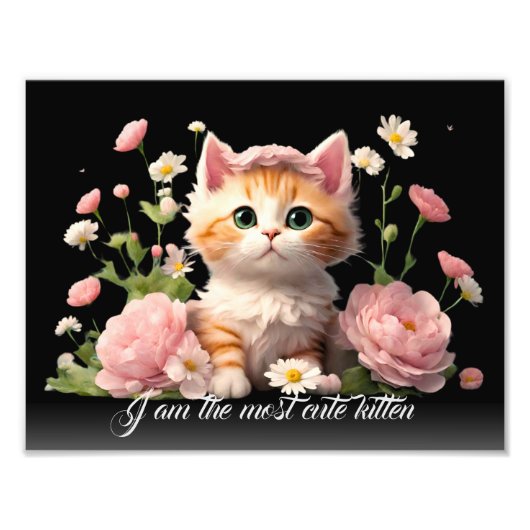 White Niedlich Kitten Cat in Blume Personalisiert  Fotodruck (Vorne)