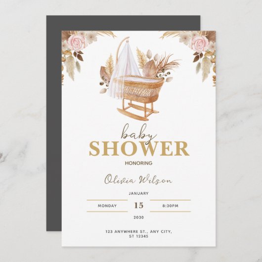 White Niedlich Watercolor Blume Kinderdusche Einladung (Vorne/Hinten)