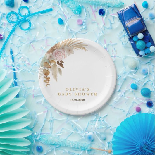 White Niedlich Watercolor Blume Kinderdusche Pappteller (Party)