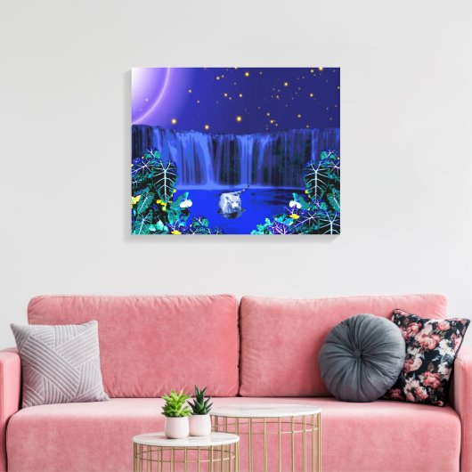 White Night Tiger Tropical Waterfall Canvas Print Leinwanddruck (Insitu (Wohnzimmer))