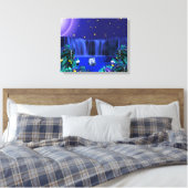White Night Tiger Tropical Waterfall Canvas Print Leinwanddruck (Insitu (Schlafzimmer))