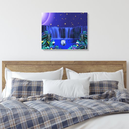 White Night Tiger Tropical Waterfall Canvas Print Leinwanddruck (Insitu (Schlafzimmer))