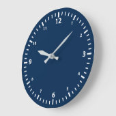 White Number Clock Face on Navy Blue Große Wanduhr (Winkel)