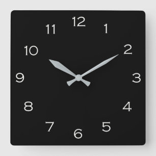 White Numbers On Black wccn Quadratische Wanduhr