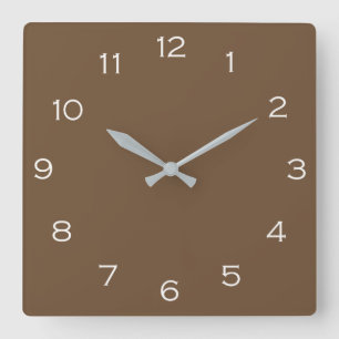 White Numbers On Brown wccn Quadratische Wanduhr
