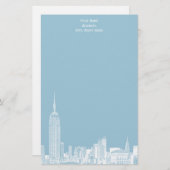 White NYC Skyline Etch 01 Stationery Lt Blue BG Briefpapier (Vorne/Hinten)