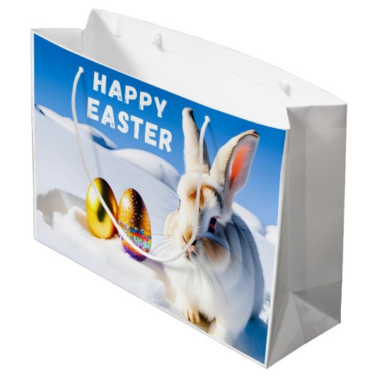 White Oaster Bunny Große Geschenktüte (Rückseite Schrägansicht)