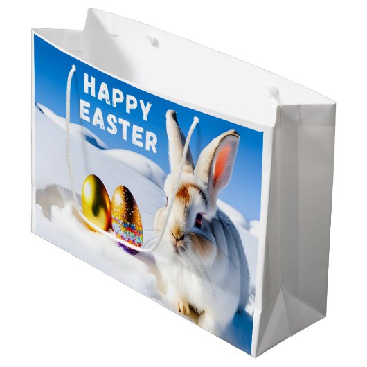 White Oaster Bunny Große Geschenktüte (Vorderseite Schrägansicht)