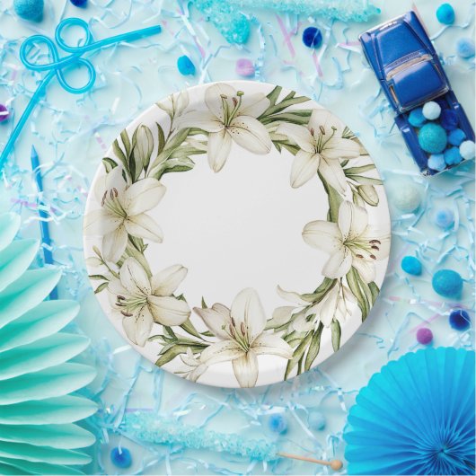 White Oaster Lilies Pappteller (Party)