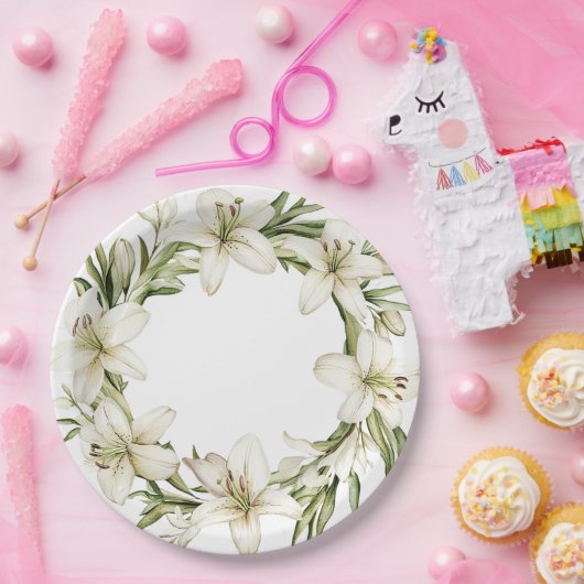 White Oaster Lilies Pappteller (Party)