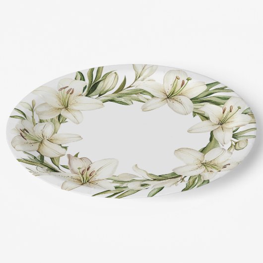 White Oaster Lilies Pappteller (Schrägansicht)