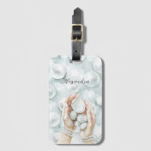 White Ocean Seafoam Blue Shells Pearls Gepäckanhänger (Vorderseite Vertikal)