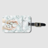 White Ocean Seafoam Blue Shells Pearls Gepäckanhänger (Vorderseite (Horizontal))