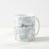 White Ocean Seafoam Blue Shells Pearls Kaffeetasse (VorderseiteRechts)
