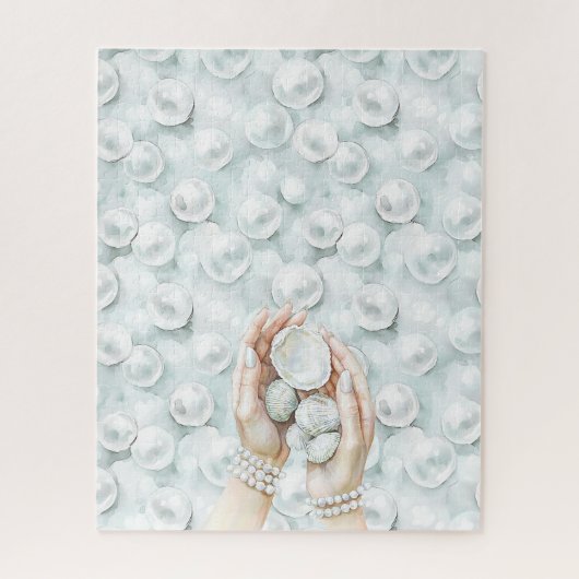 White Ocean Seafoam Blue Shells Pearls Puzzle (Vertikal)