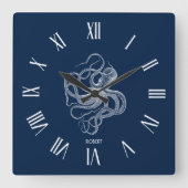 White octopus Roman Numerals On Dark Blue Quadratische Wanduhr (Vorderseite)