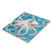 White Octopus Vintag Map Blue Fliese (Seite)