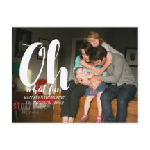 White Oh What Fun Holiday Foto Postcard