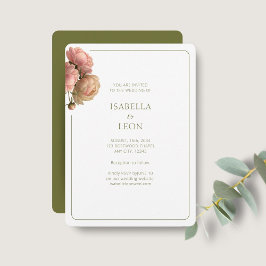 White & Olive | Blush Rose Wedding Invitation Einladung