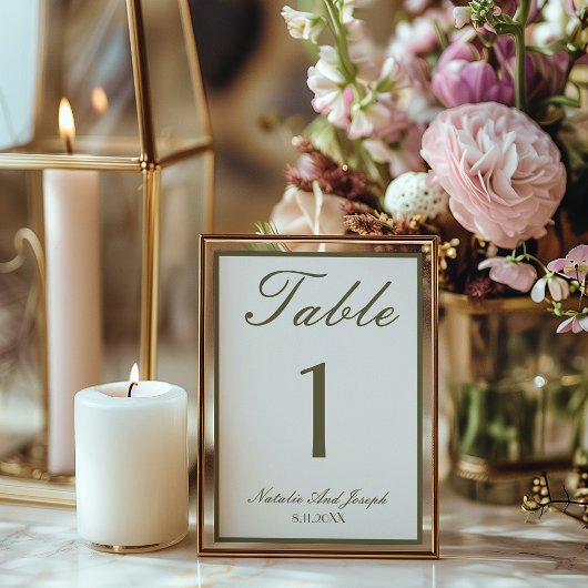 White Olive Green Old Money  Wedding Table Number Einladung