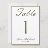 White Olive Green Old Money  Wedding Table Number Einladung (Vorderseite)