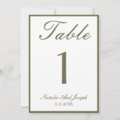 White Olive Green Old Money  Wedding Table Number Einladung (Rückseite)