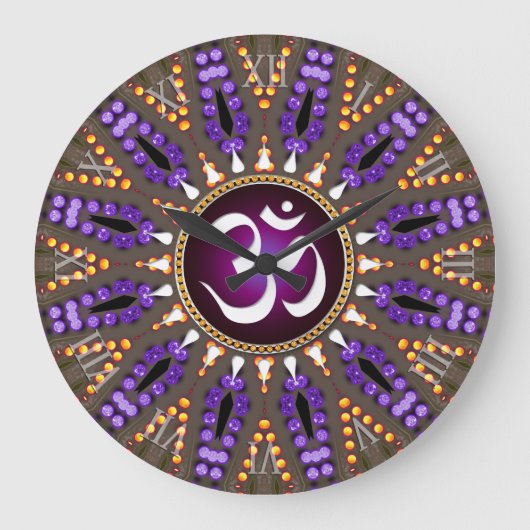 White OM Energy Bohemisch Sunshine Große Wanduhr (Vorderseite)