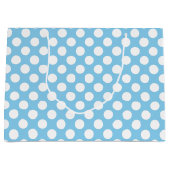 White on Baby Blue Large Size Polka Dots Große Geschenktüte (Vorderseite)