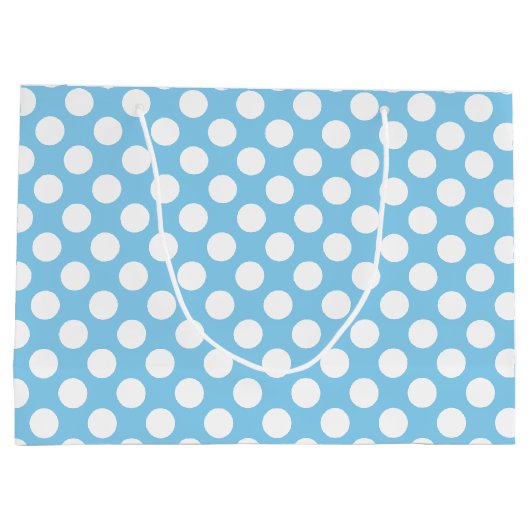 White on Baby Blue Large Size Polka Dots Große Geschenktüte (Rückseite)