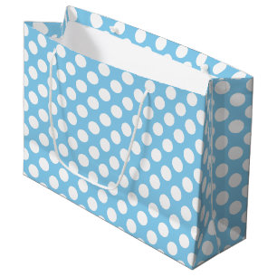 White on Baby Blue Large Size Polka Dots Große Geschenktüte