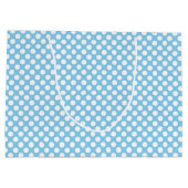 White on Baby Blue Medium Size Polka Dots Große Geschenktüte (Rückseite)