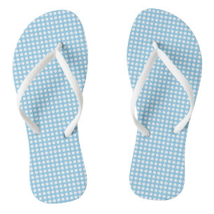 White on Baby Blue Small Horizontal Polka Dots Badesandalen