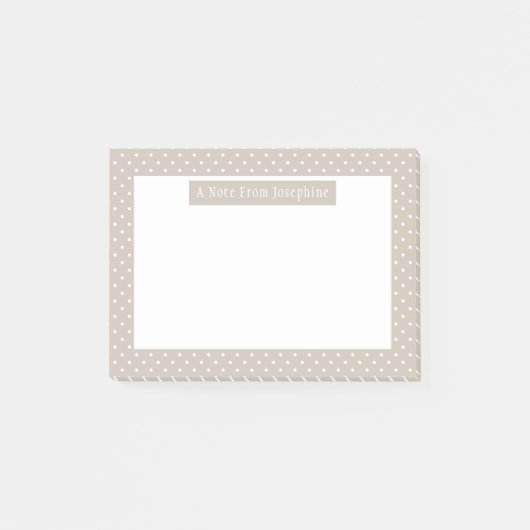 White On Beige Polka Dots Pattern Custom Text Post-it Klebezettel (Vorderseite)