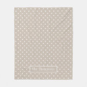White On Beige Polka Dots Pattern With Custom Name Fleecedecke (Vorderseite)