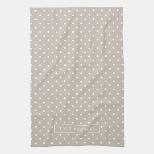 White On Beige Polka Dots Pattern With Custom Name Geschirrtuch (Vertikal)