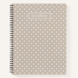 White On Beige Polka Dots Pattern With Custom Name Notizblock