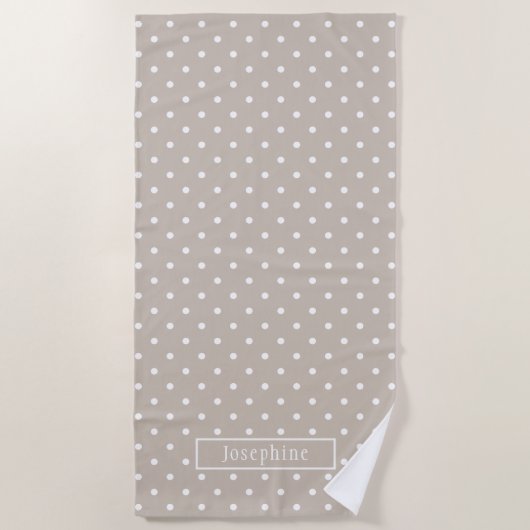 White On Beige Polka Dots Pattern With Custom Name Strandtuch (Vorderseite)