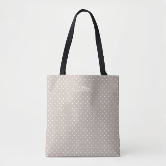 White On Beige Polka Dots Pattern With Custom Name Tasche (Vorderseite)