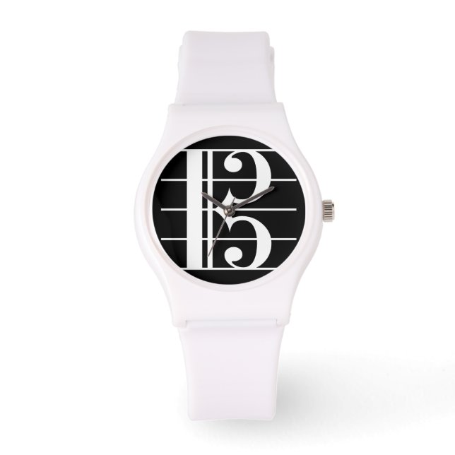 White-on-Black Alto Clef Armbanduhr (Vorderseite)