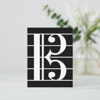 White-on-Black Alto Clef C-Clef Viola Music Postkarte