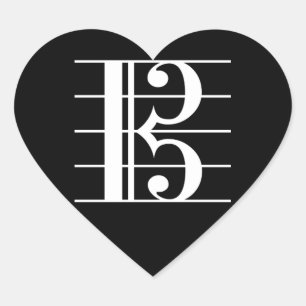 White-on-Black Alto Clef Herz-Aufkleber