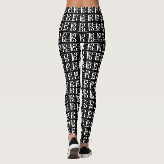 White-on-Black Alto Clef über Stabsmusik Viola Leggings (Rückseite)
