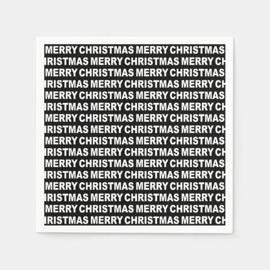 White on Black Christmas Typografy Paper Napkin Serviette (Vorderseite)