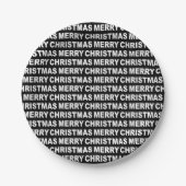White on Black Christmas Typografy Paper Plate Pappteller (Vorderseite)