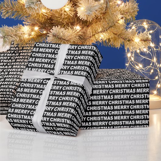White on Black Christmas Typografy Wrapping Paper Geschenkpapier (Feiertage)