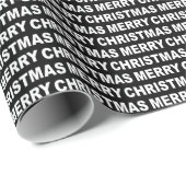 White on Black Christmas Typografy Wrapping Paper Geschenkpapier (Rolleneckpunkt)