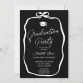 White on Black Coquette Bow photo graduation Einladung (Vorderseite)