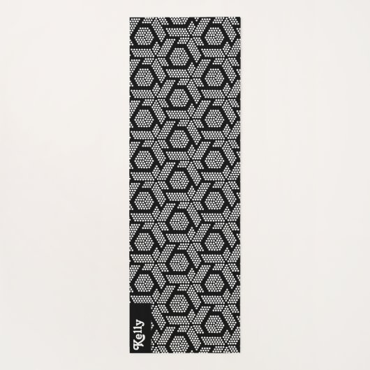 White on black dots geometric pattern yogamatte (Rückseite)