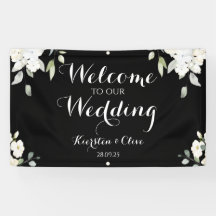 White on Black Floral Willkommen bei unserer Hochz