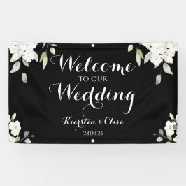 White on Black Floral Willkommen bei unserer Hochz Banner